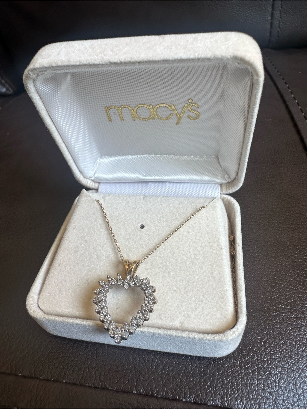 Macy's 10K Gold 0.25 CT Diamond Heart Pendant Necklace